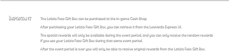 Important notice about Letizia Feso Gift Box event terms and conditions
